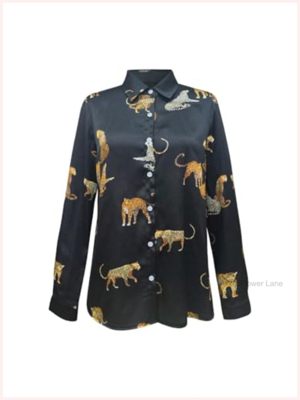 WDIRARA Leopard Button Down Satin Shirt Long Sleeve Dressy Blouse Top